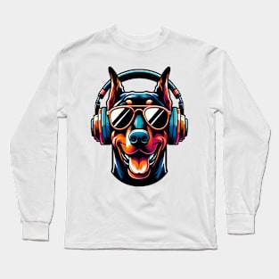 Doberman Pinscher Smiling DJ with Stylish Gear Long Sleeve T-Shirt